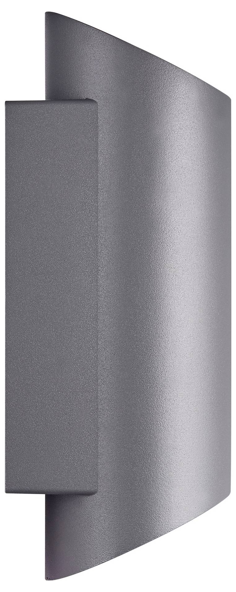 Eine elegante, moderne Wandleuchte mit einem geschwungenen Metalldesign, die weiches, sanftes Licht abgibt und sich für Innen- oder Außenbereiche eignet.