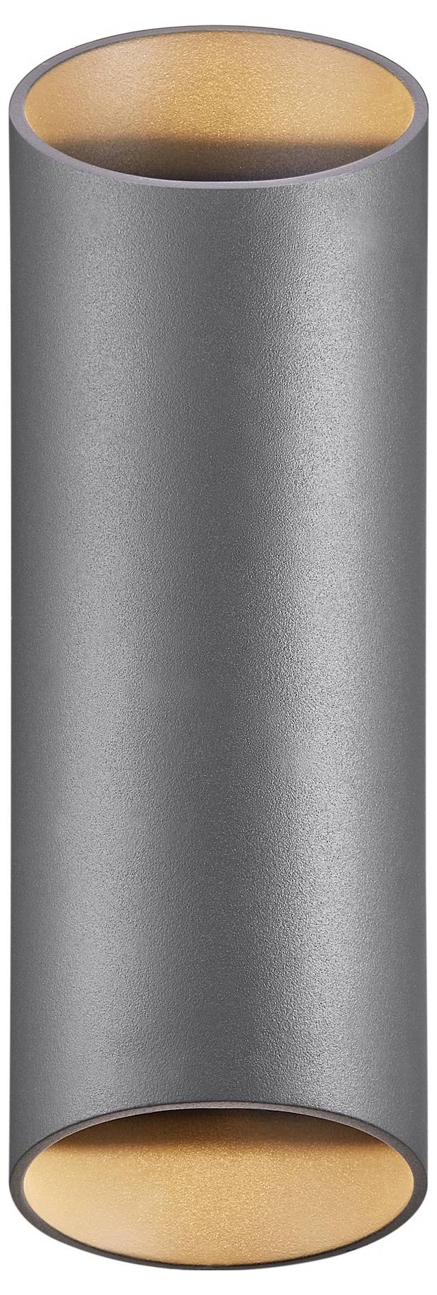 Ein zylindrisches, mattschwarzes Objekt mit offenen Enden und einer kupferfarbenen Innenoberfläche, das einem modernen Industriedesign ähnelt.