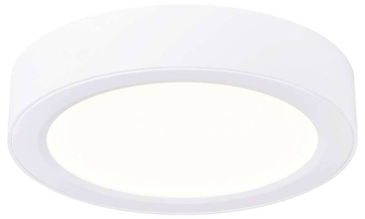 Ein rundes, weißes, bündig in der Decke montiertes LED-Deckenleuchte, das ein weiches, weißes Licht ausstrahlt.