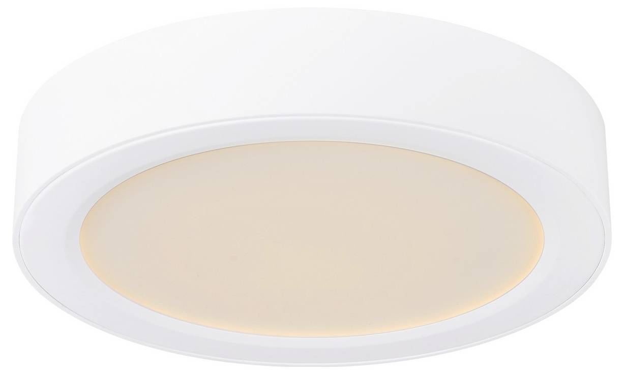 Eine moderne, runde weiße Deckenleuchte mit warmem Licht, konzipiert für die bündige Montage an der Decke.