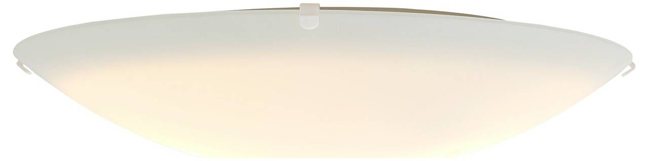 Eine kreisförmige Deckenleuchte mit mattem weißem Glaseinsatz, die ein warmes Licht ausstrahlt und sich für die Innenbeleuchtung eignet.