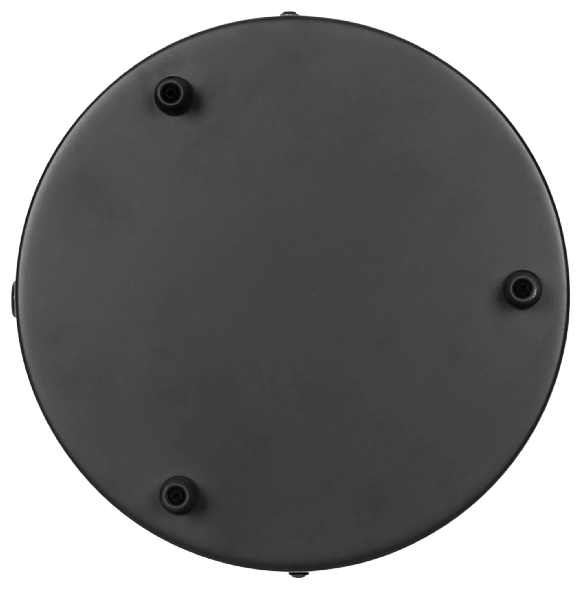 Eine runde, matt schwarze Scheibe mit vier kleinen Vorsprüngen, die gleichmäßig verteilt sind, vor einem weißen Hintergrund.