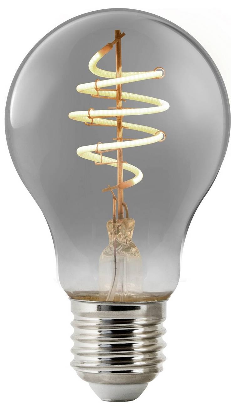Eine Glühbirne im Vintage-Stil mit einem leuchtenden Spiralglühfaden, Metallsockel und klarem Glas, die ein klassisches Glühlampendesign veranschaulicht.