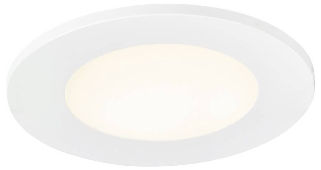 Eine runde, weiße LED-Deckenleuchte mit einem sanften, warmen Glanz, der von der Mitte ausgeht.