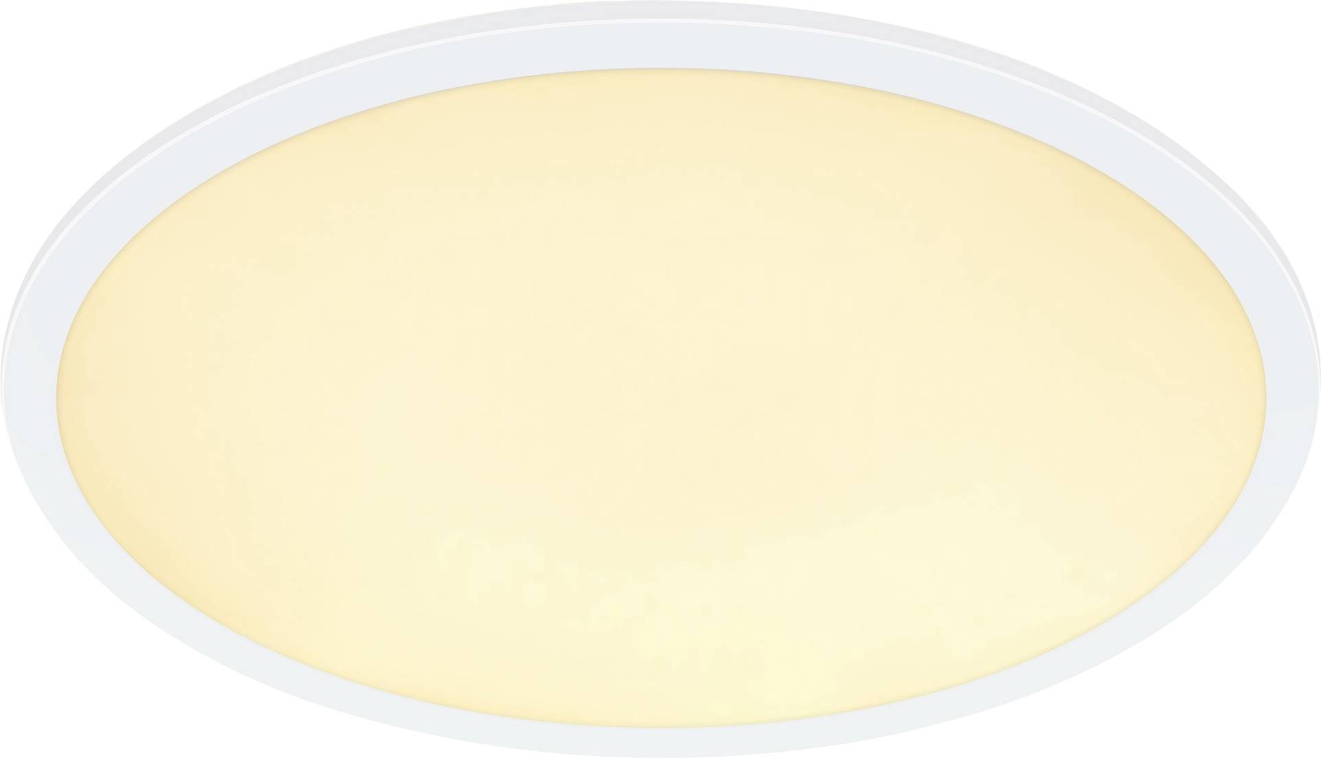 Eine runde, weiße Deckenleuchte, die ein warmes, weiches Licht ausstrahlt.