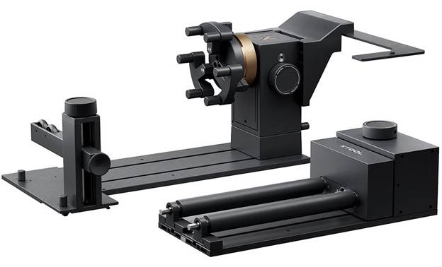 Schwarzer 3D-Scanner-Drehteller mit Kamerahalterung und verstellbaren Halterungen zum Fotografieren oder Scannen von Objekten aus mehreren Blickwinkeln.