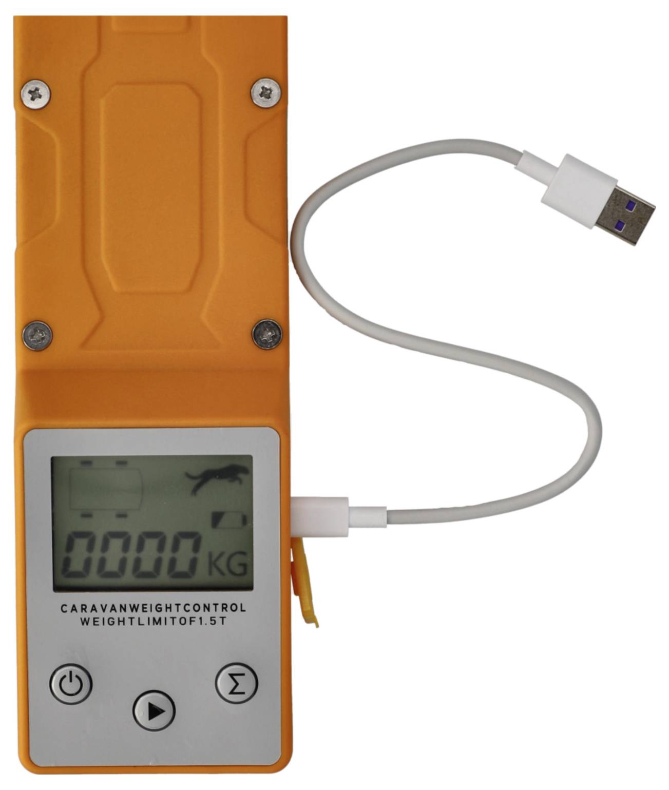 Orange-Wohnwagen-Gewichtskontrollgerät mit digitaler Anzeige, die „0000 KG