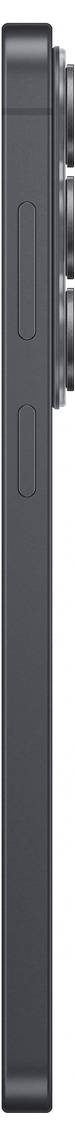 Seitenansicht eines dunkel gefärbten Smartphones, das zwei Tasten und ein hervorstehendes Triple-Kamera-Modul zeigt.