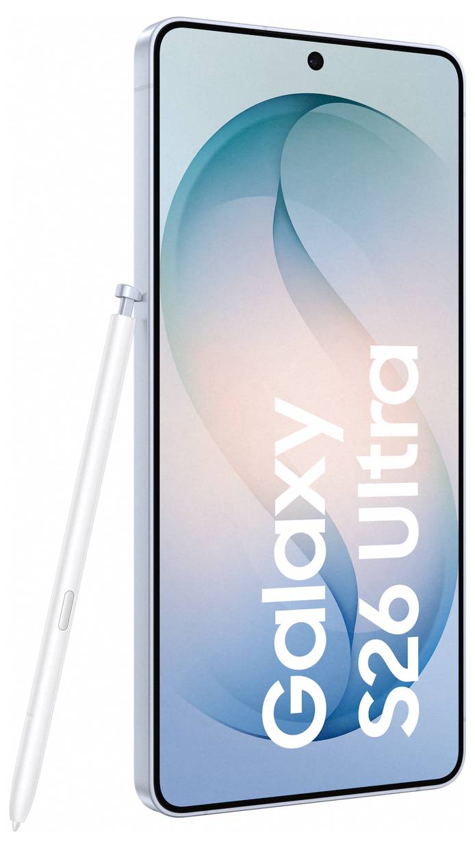 Ein Smartphone mit schlankem Design und einem Stift, der an seiner Seite angebracht ist. Der Bildschirm zeigt 