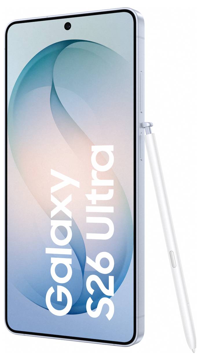 Samsung Galaxy S26 Ultra Smartphone mit S Pen; mit elegantem Design, großem Display und minimalen Rahmen.