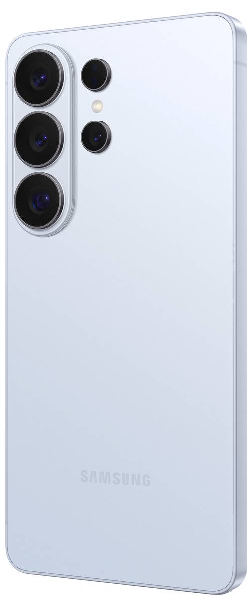 Ein hellblaues Smartphone mit drei Rückfahrkameras und einem minimalistischen Design.