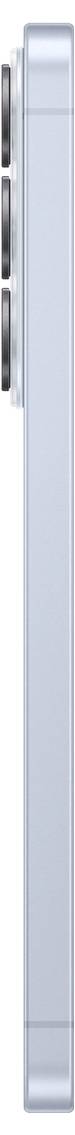 Seitenansicht eines modernen Smartphones in Silber, das drei vertikal übereinander angeordnete Kamerallinsen auf der Rückseite zeigt.