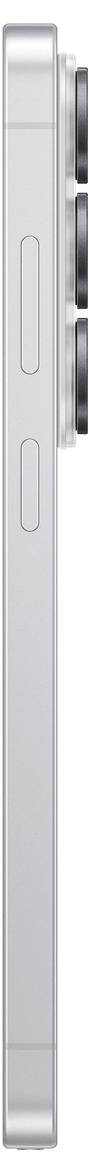 Seitenansicht eines silbernen Smartphones mit zwei Tasten und einer zweifach-Linsen-Kamera, die auf der Rückseite hervorragt.