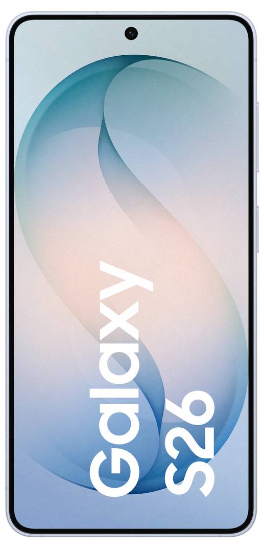 Ein Smartphone mit großem Display zeigt den Text „Galaxy S26