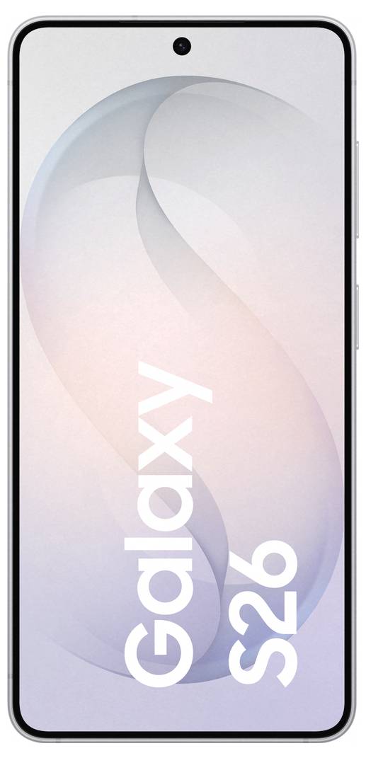 Smartphone-Display des 'Galaxy S26' mit abstraktem S-Design auf dem Bildschirm.