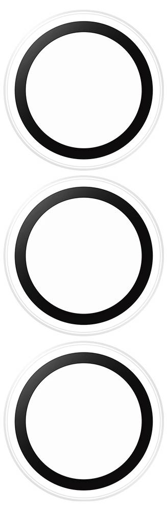 Drei schwarze konzentrische Kreise vertikal auf weißem Hintergrund angeordnet.