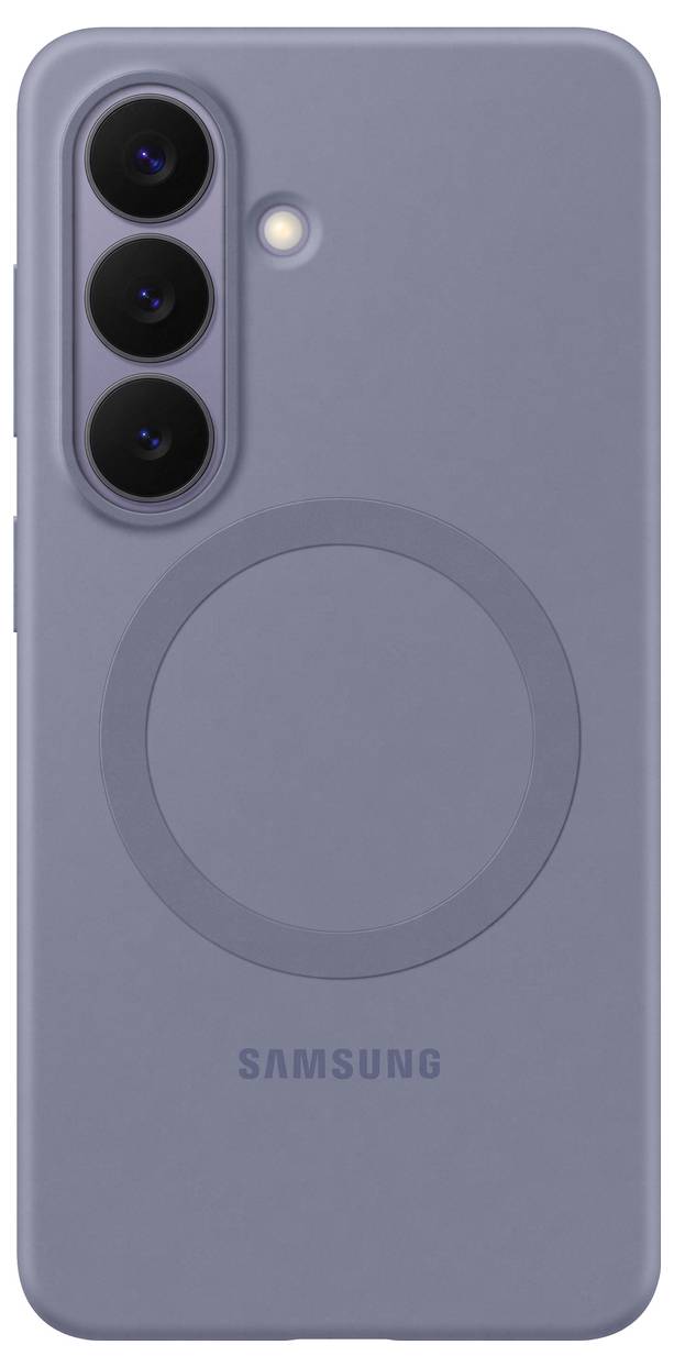 Samsung-Smartphone mit dreifacher Kameraausstattung und hellblauem Gehäuse. Das Gehäuse hat auf der Rückseite ein kreisförmiges Design.