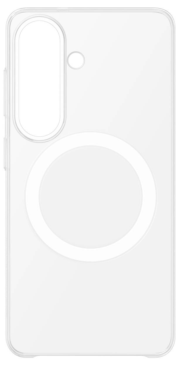 Durchsichtige Handyhülle mit einem kreisförmigen Ring in der Mitte, konzipiert für ein Smartphone mit vertikaler Kameraausrichtung.