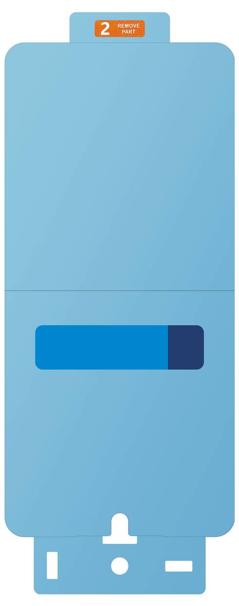 Blauer Teststreifen für ein Glukosemessgerät, mit der Markierung 