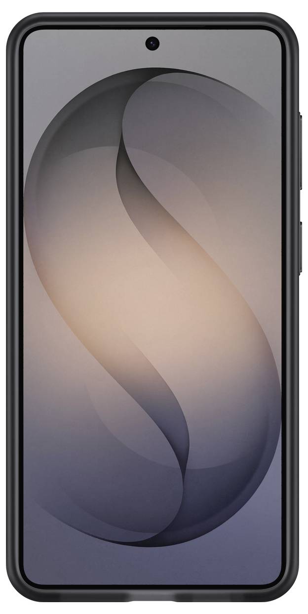 Ein Smartphone, das einen stilisierten abstrakten Hintergrund mit einem zentralen geschwungenen Design in weichen Grau- und Beigetönen anzeigt.