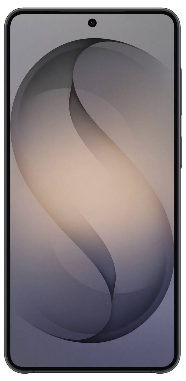 Ein Smartphone zeigt auf seinem Bildschirm ein spiralförmiges abstraktes Design mit einem feinen Farbverlauf im Hintergrund von dunkel zu hell in der Mitte.