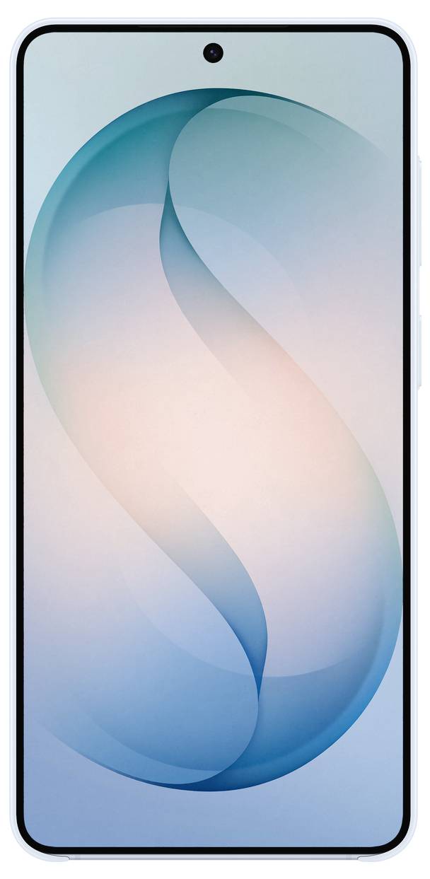 Ein Smartphone mit einem großen, rahmenlose Bildschirm in Lila, der ein subtiles Verlaufsdesign zeigt und ein kleines zentrales Loch oben für die Frontkamera hat.