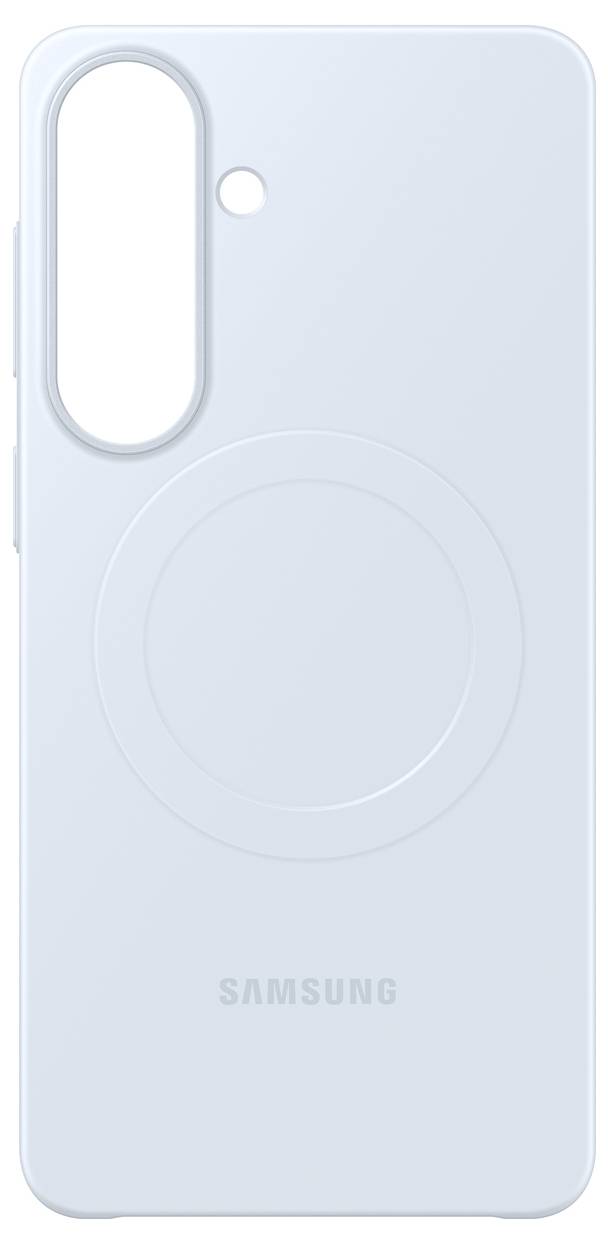 Hellblaue Samsung-Handyhülle mit Kameraausschnitt und MagSafe-Kreisabdruck.