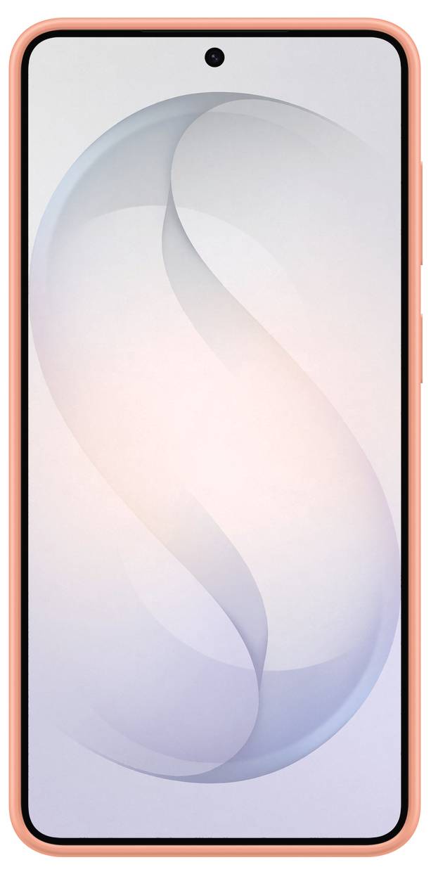 Ein Smartphone mit vollständiger Bildschirmanzeige, minimalen Rändern und einer einzelnen, oben zentriert angebrachten Frontkamera. Der Bildschirm zeigt ein sanftes abstraktes Design.