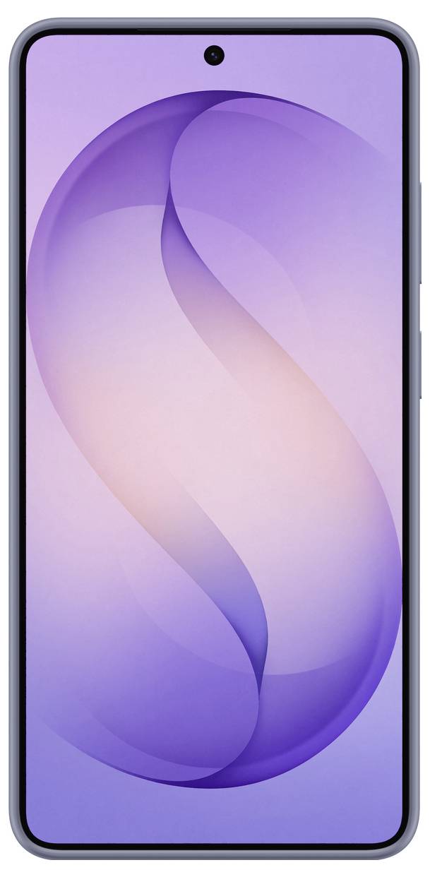 Ein Smartphone mit einem Gradient-Bildschirm in Lila, das ein stilisiertes 