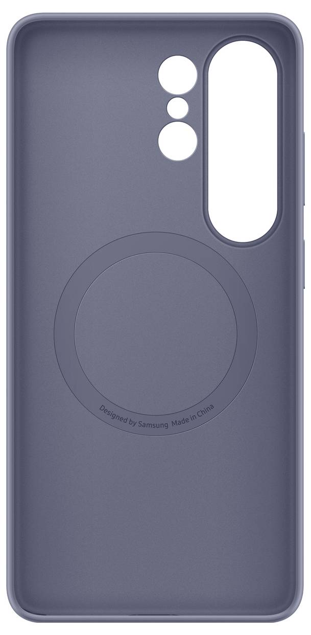 Ein dunkelgraues Smartphone-Schutzhülle mit Kameraaussparungen und einem Kreismuster, das für kabelloses Laden entwickelt wurde.