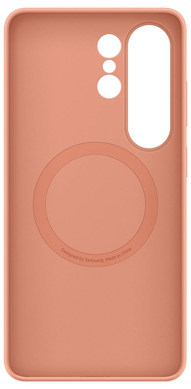 Orangener Smartphone-Schutzhülle mit kreisförmigen Vertiefungen und mehreren Aussparungen für Kameraobjektive und Tasten.