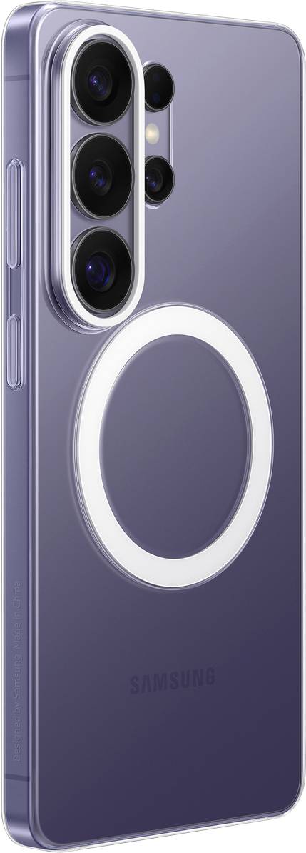 Ein elegantes Smartphone mit hochglänzender Oberfläche, das sein hinteres Dreifach-Kamerasystem und ein markantes Ringdesign im zentralen Bereich zur Schau stellt.