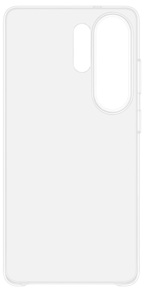 Ein transparentes, klares Handyhülle für ein Smartphone mit vertikalem Kameraausschnitt und Schaltflächengravuren auf der rechten Seite.