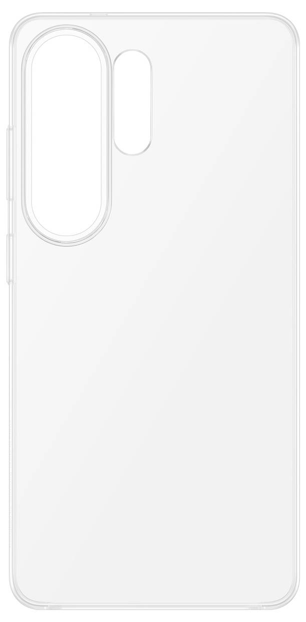 Eine transparente Smartphone-Hülle mit Ausschnitten für drei rückseitige Kameras und ein Blitzlicht, gestaltet für ein elegantes, minimalistisches Aussehen.