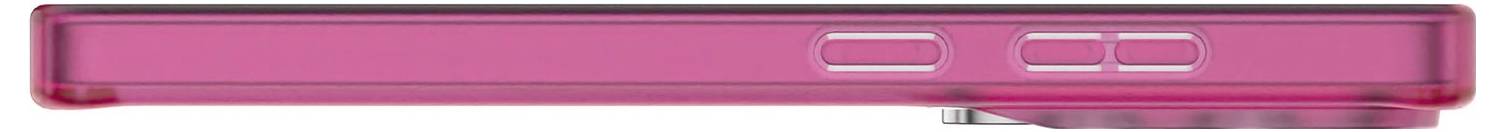 Ein rosa schlankes elektronisches Gerät von der Seite gezeigt, mit drei Tasten an der Kante.