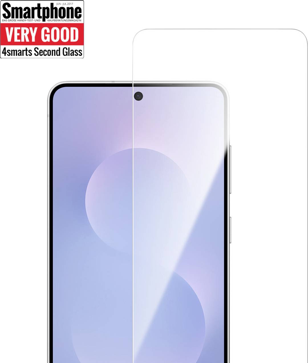 Ein Smartphone mit einer Displayschutzfolie mit der Bezeichnung „4smarts Second Glass