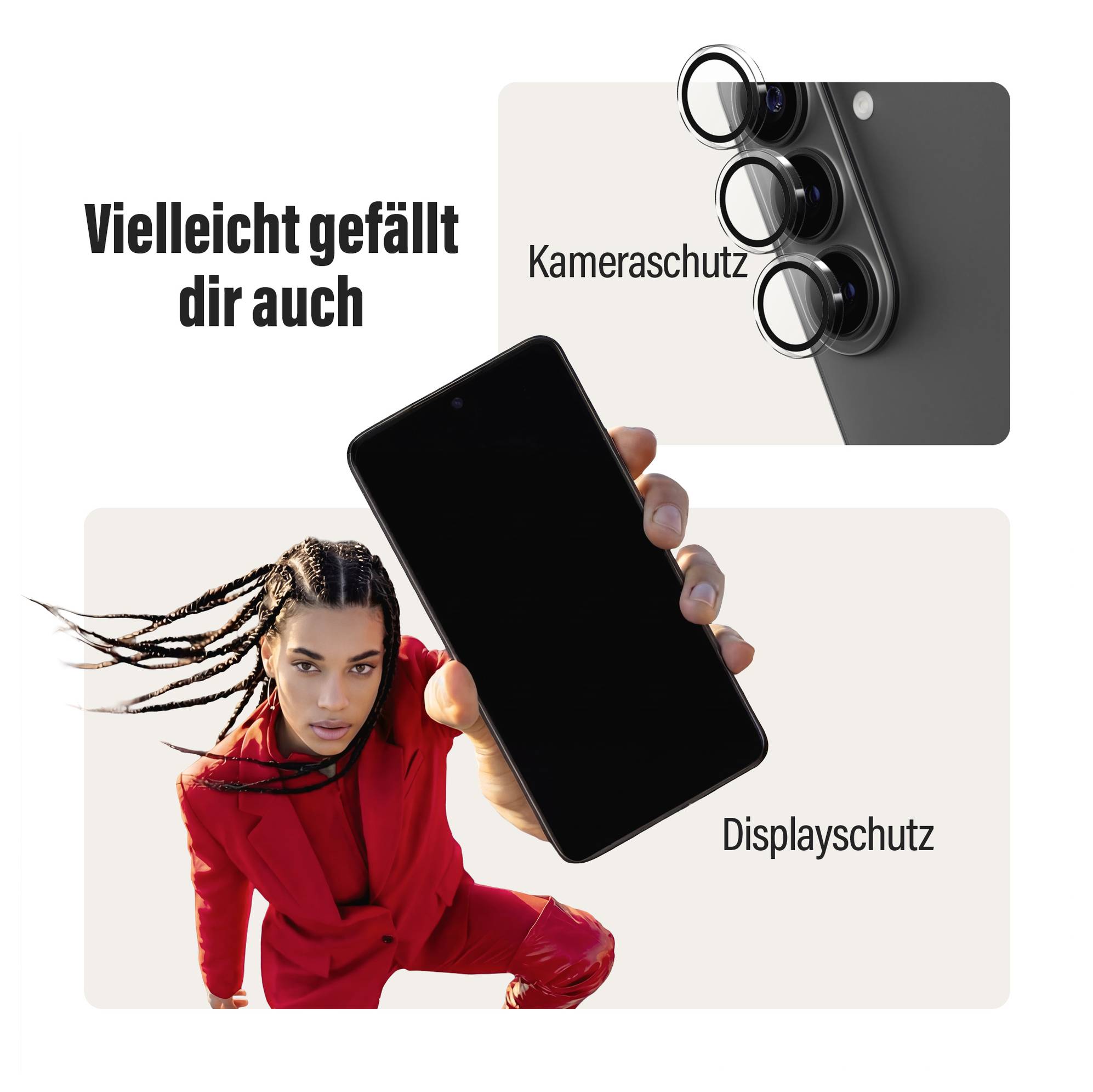 Vielleicht gefällt dir auch[Oben: Ein Telefon mit Kamerakschutz][Unten: Eine Person in Rot, die ein Telefon hält]
