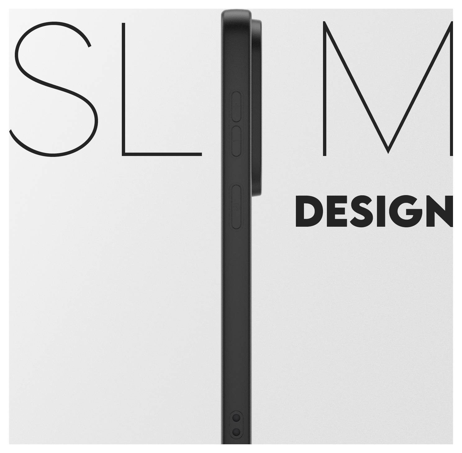 Seitenansicht eines schlanken Smartphones mit dem Text „SLIM DESIGN