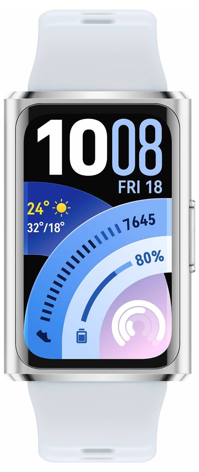 Ein intelligenter Fitness-Tracker zeigt die Uhrzeit „10:08