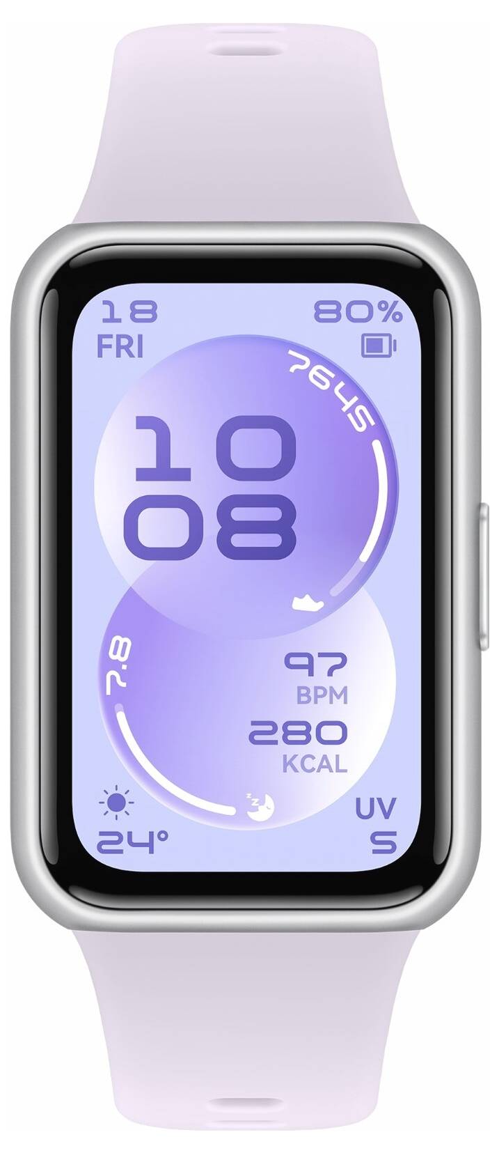 Ein Smartwatch-Display zeigt die Zeit „10:08