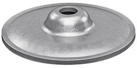 Ein kreisförmiger, metallischer Kanaldeckel mit erhobener Mitte und einem zentralen Loch; scheint für den Zugang zur städtischen Infrastruktur verwendet zu werden.