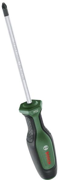 Ein grün-schwarzer Phillips-Schraubendreher mit strukturiertem Griff trägt das Etikett „Bosch PZ2