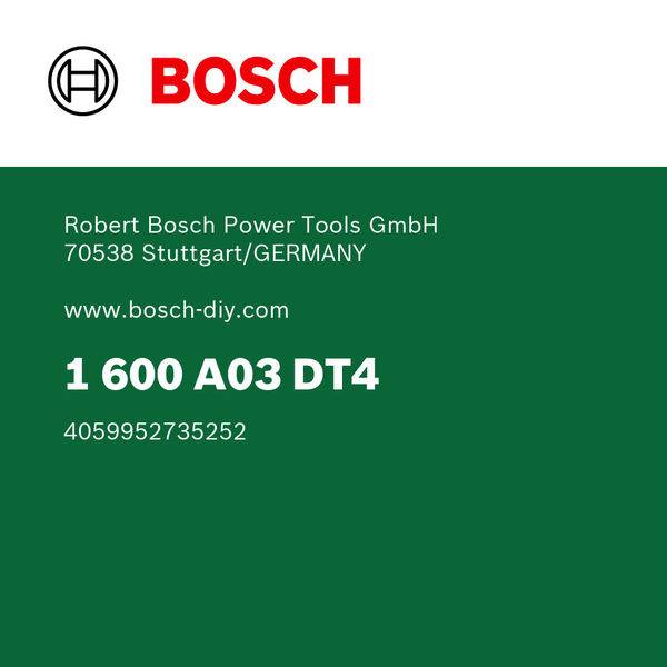 Text auf grünem Hintergrund liest sich: „Robert Bosch Power Tools GmbH, 70538 Stuttgart, Deutschland, 1 600 A03 DT4, 405995273252