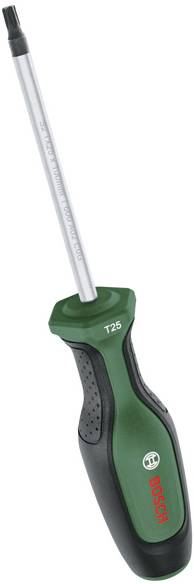 Ein Torx-T25-Schraubendreher mit grünem und schwarzem ergonomischem Griff, entwickelt für Präzisionsarbeiten.