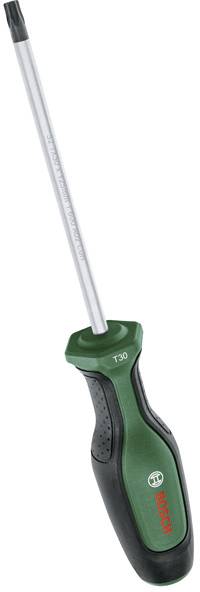 Ein Torx-Schraubendreher mit grünem und schwarzem Griff und T30-Spitze.