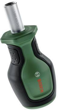 Ein tragbarer Bosch-Schraubendreher in Grün und Schwarz mit silbernem Bit, konzipiert für schnelle und einfache DIY-Aufgaben.