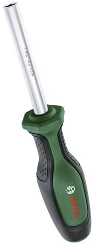 Ein grün-schwarzer Schraubenzieher mit metallischem Schaft, auf dem Griff mit 