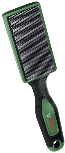 Ein grüner und schwarzer tragbarer Holzbearbeitungshobel mit einer strukturierten Metalloberfläche und ergonomischem Griff.