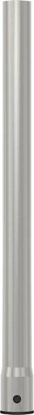 Ein schlankes, modernes metallisches zylindrisches Objekt mit einem kleinen schwarzen Knopf nahe der Basis.