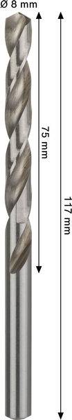 Ein Metallbohrer mit einem Durchmesser von 8 mm, einer Länge von 117 mm und einer Schneidlänge von 75 mm.